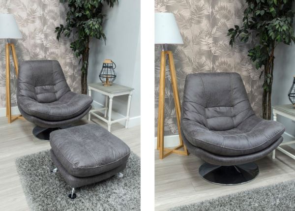 Axis Swivel Chair & Footstool Range by SofaHouse Dark Grey