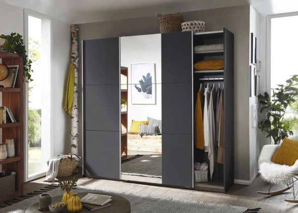 Santiago 175cm Sliding Mirrored Wardrobe by Rauch - Metallic Grey