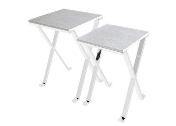 Nest of 2 Silver Stingray Faux Leather And Stainless Steel Tables by CIMC