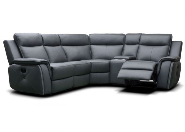 Infiniti Dark Grey Leather Fully Reclining Corner Sofa by Sofahouse - 2-Corner-1 w/ Console RHF