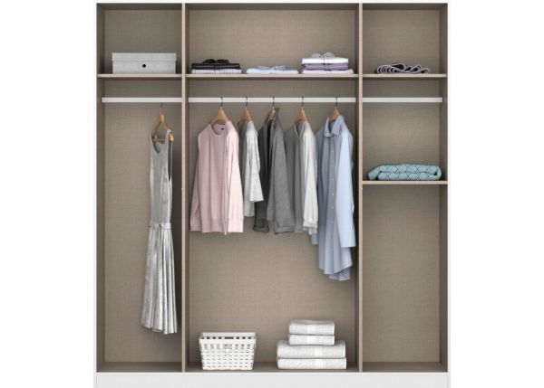 Ontario Mirrored Wardrobe by Rauch - 4-Door w/ 5-Drawers - Alpine White w/ Artisan Oak
