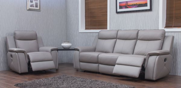 Infiniti Taupe Grey 3+1+1 Leather Fully Reclining Sofa Suite by Sofahouse