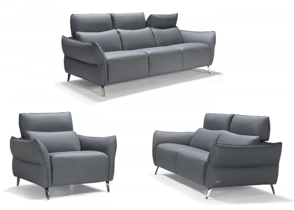 Perlini Full Italian Leather 3+2+1 Sofa Set in Cobalto