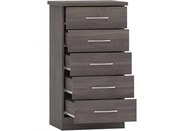  Nevada Black Wood Grain 5-Drawer Narrow Chest by Wholesale Beds & Furniture