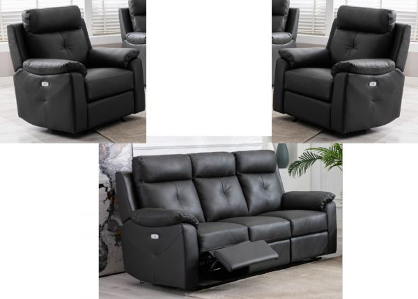 Milano Leather Full Electric Reclining 3 + 1 + 1 Sofa Set in Anthracite by Annaghmore