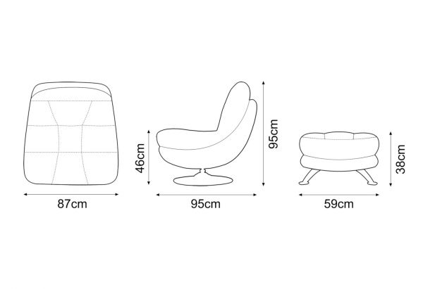Axis Swivel Chair by SofaHouse - Pumpkin Dimensions