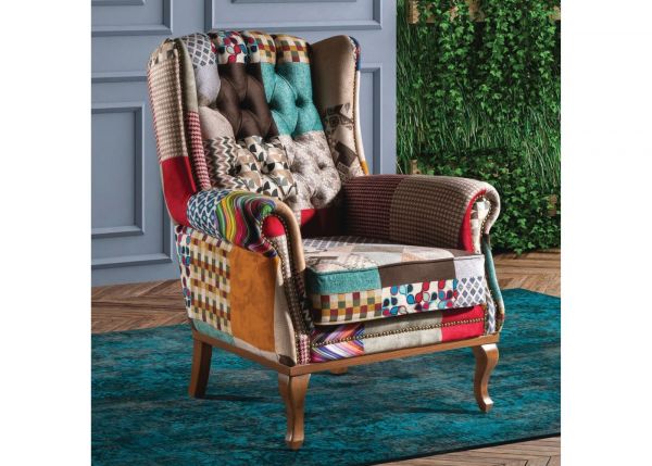 Clio Multicolour Patchwork Wing Chair by GMAC