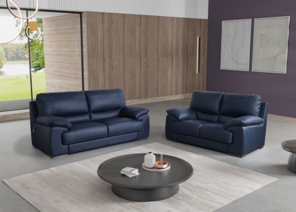 Duca Italian Leather Sofa Range in Navy by Annaghmore