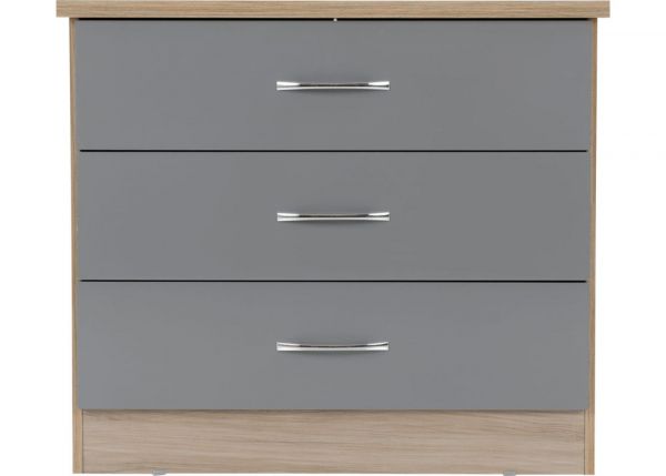 Nevada Grey Gloss and Light Oak Effect 3-Drawer Chest by Wholesale Beds & Furniture