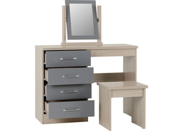 Nevada Grey Gloss and Light Oak Effect 4-Drawer Dressing Table Set by Wholesale Beds & Furniture