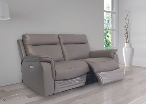Havarti Leather Electric Reclining Sofa Range in Grey Room Image