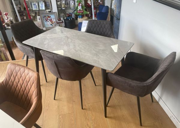 Isso Rebecca Grey 1.3m Dining Table + 4 Dark Grey Primo Chairs