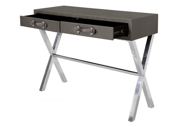 Pewter and Stainless Steel Faux Leather 2-Drawer Console Table by CIMC