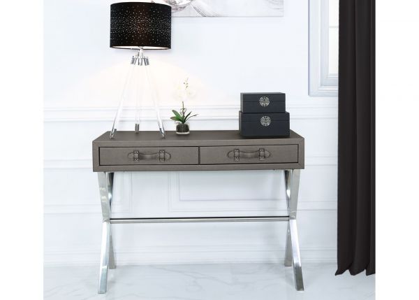 Pewter and Stainless Steel Faux Leather 2-Drawer Console Table by CIMC