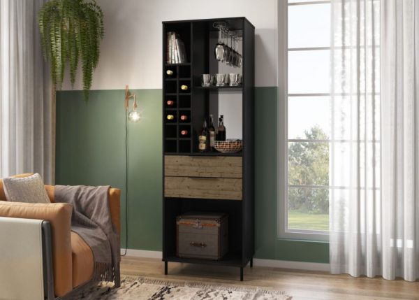 Madrid Black/Acacia Effect Wine Rack by Wholesale Beds & Furniture Room Image