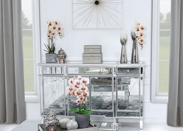 Beaumont 3-Drawer & 4-Door Mirrored Sideboard by CIMC - Silver Room Decor