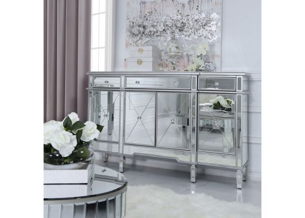 Beaumont 3-Drawer & 4-Door Mirrored Sideboard by CIMC - Silver Room Angle