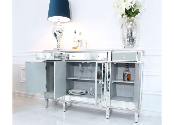 Beaumont 3-Drawer & 4-Door Mirrored Sideboard by CIMC - Silver Room Open