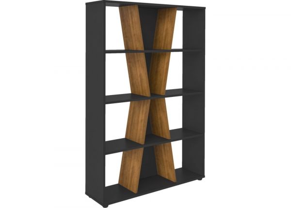 Naples Black/Pine Effect Medium Bookcase by Wholesale Beds Angle