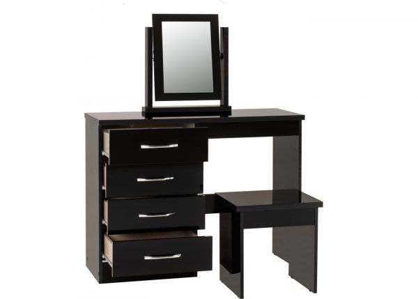 Nevada Black Gloss Dressing Table Set by Wholesale Beds Open