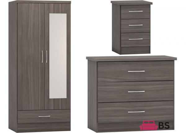 Nevada Black Wood Grain 3 Piece Bedroom Furniture Set inc. 3-Drawer Chest by Wholesale Beds & Furniture