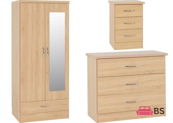 Nevada Sonoma Oak 3 Piece Bedroom Furniture Set inc. 3-Drawer Chest by Wholesale Beds & Furniture