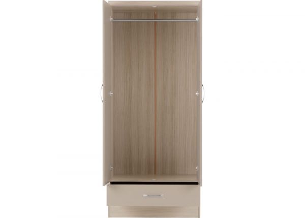 Nevada Oyster Gloss and Light Oak Effect 2-Door 1-Drawer Wardrobe by Wholesale Beds & Furniture