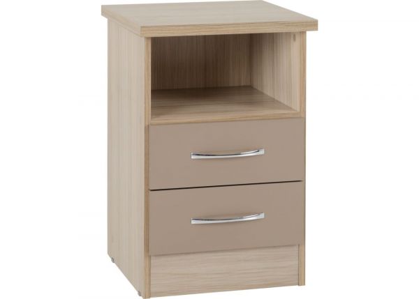 Nevada Oyster Gloss and Light Oak Effect 2-Drawer Bedside by Wholesale Beds & Furniture