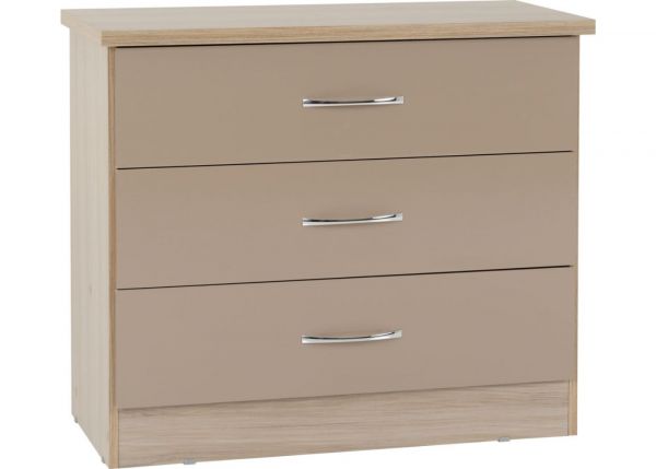 Nevada Oyster Gloss and Light Oak Effect 3-Drawer Chest by Wholesale Beds & Furniture