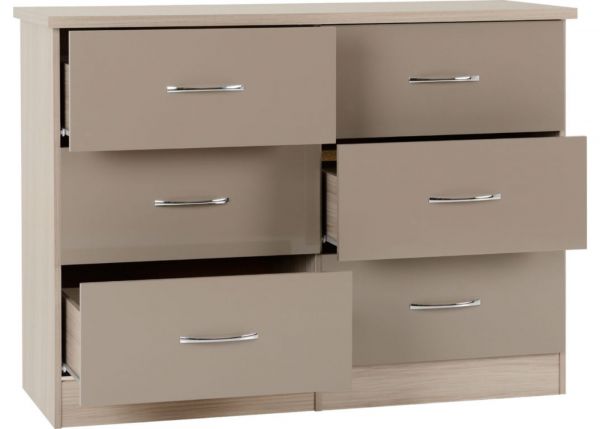 Nevada Oyster Gloss and Light Oak Effect 6-Drawer Chest by Wholesale Beds & Furniture