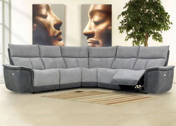 Stefano Electric Reclining Corner Sofa by SofaHouse - 2-Corner-1 (LHF) - Metallic & Dark Grey