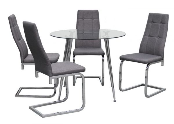 Nova 90cm Round Glass Dining Table & 4 Grey Chairs by Annaghmore