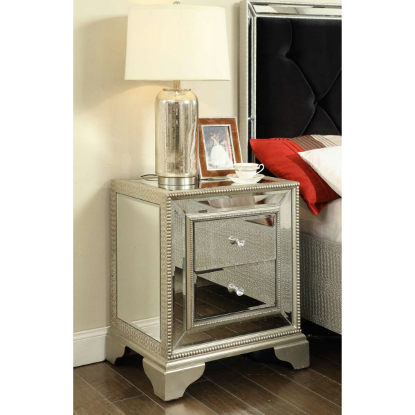 Sofia Mirrored Lamp and Bedside Table by Derrys
