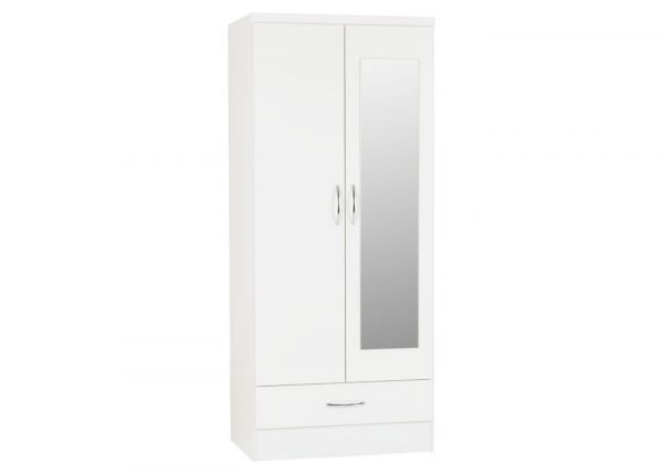 Nevada White Gloss 2-Door 1-Drawer Mirrored Wardrobe by Wholesale Beds & Furniture