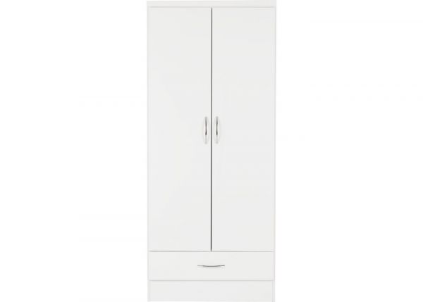 Nevada White Gloss 2-Door 1-Drawer Wardrobe by Wholesale Beds & Furniture