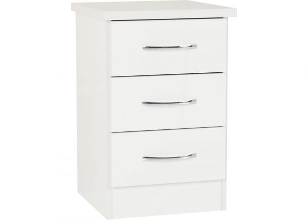 Nevada White Gloss 3-Drawer Bedside by Wholesale Beds & Furniture