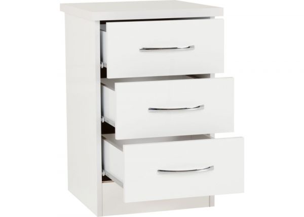 Nevada White Gloss 3-Drawer Bedside by Wholesale Beds & Furniture