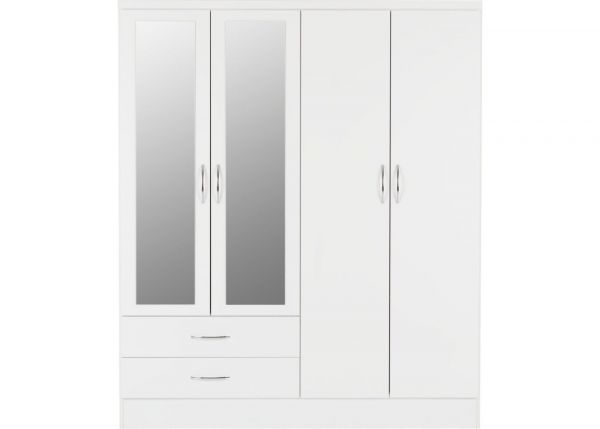 Nevada White Gloss 4-Door 2-Drawer Mirrored Wardrobe by Wholesale Beds & Furniture